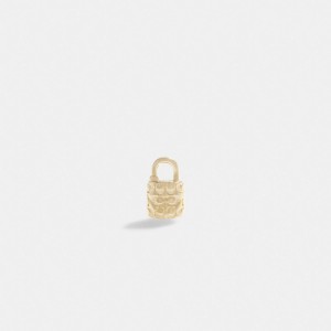 Coach 14 K Gold Quilted Signature Padlock Single Stud Earring Smykker Dame Gull | ZFP705816