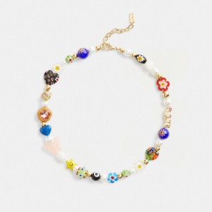 Coach Beaded Charm Necklace Smykker Dame Gull Multicolor | DWY540293