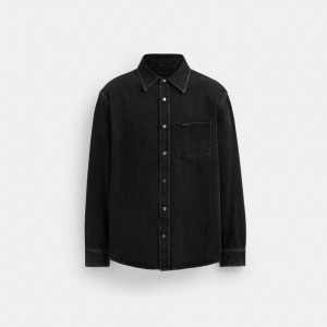 Coach Black Denim Shirt In Organic Cotton Topper Herre Svarte | XQR069871