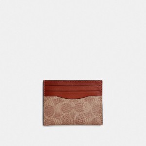 Coach Card Case In Signature Canvas Kortetui Dame Brune Rød | XVW892476