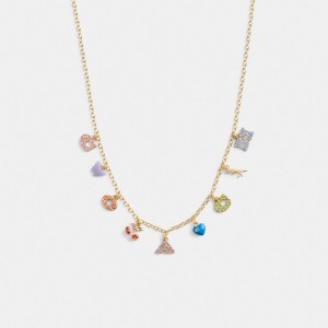 Coach Cherry And Heart Charm Necklace Smykker Dame Gull Multicolor | JXQ367012