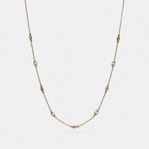 Coach Classic Crystal Pearl Necklace Smykker Dame Gull | LBW128905