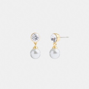 Coach Classic Pearl Drop Earrings Smykker Dame Gull | KHD852936