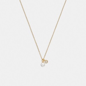 Coach Classic Pearl Pendant Necklace Smykker Dame Gull | EWT825613