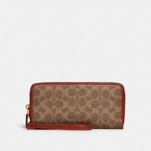 Coach Continental Wallet In Signature Canvas Stor Lommebok Dame Brune Rød | LPW079516