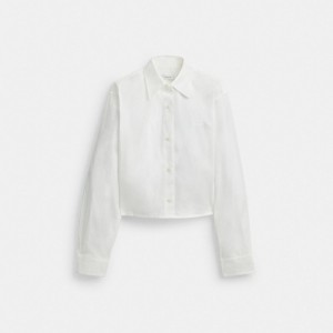 Coach Cropped Button Up Shirt Topper Dame Hvite | ECM601594