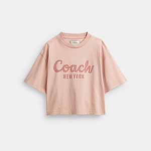 Coach Cursive Signature Cropped T Shirt Topper Dame Rosa | NFP154782