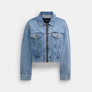 Coach Denim Crop Jacket In Organic Cotton Jakker Dame Blå | BGM379265