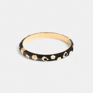 Coach Enamel Signature Floral Bangle Smykker Dame Gull Svarte | GRT348790