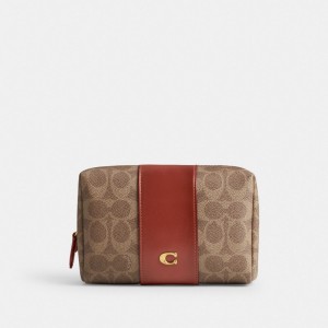 Coach Essential Cosmetic Pouch In Signature Canvas Reiseveske Dame Brune Rød | SEM569321