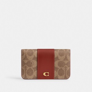 Coach Essential Slim Card Case In Signature Canvas Kortetui Dame Brune Rød | NKT962578