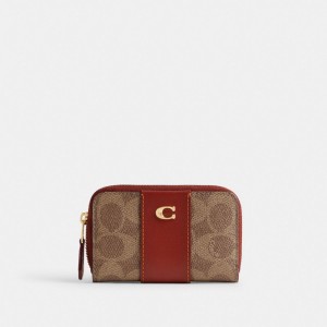 Coach Essential Small Zip Around Card Case In Signature Canvas Kortetui Dame Brune Rød | DCX236518