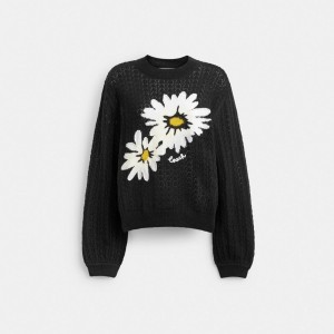 Coach Floral Crewneck Sweater Topper Dame Svarte | ZYJ275690