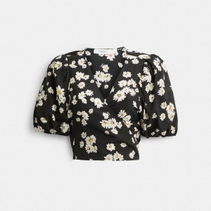 Coach Floral Wrap Blouse Topper Dame Svarte | CAM906415