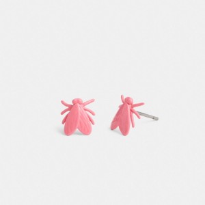 Coach Fly Stud Earrings Smykker Dame Sølv Rosa | FRL490183