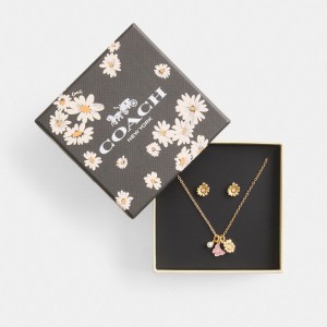 Coach Garden Charms Pendant Necklace And Earrings Set Smykker Dame Gull Multicolor | LZW156347