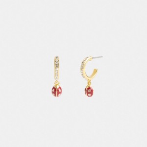 Coach Garden Ladybug Drop Earrings Smykker Dame Gull Multicolor | VZC543691