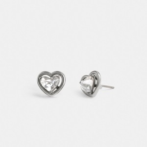 Coach Halo Heart Stud Earrings Smykker Dame Sølv | BOW157640