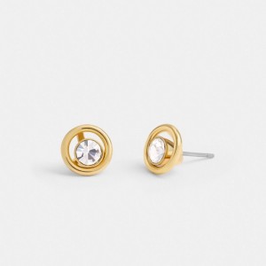 Coach Halo Round Stud Earrings Smykker Dame Gull | IOK083654