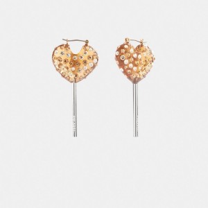 Coach Heart Lollipop Earrings Smykker Dame Sølv Gull | JHD368542