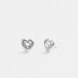 Coach Heart Stud Earrings Smykker Dame Sølv | ECH062473