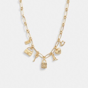 Coach Iconic Charm Chain Necklace Smykker Dame Gull | WMZ438106