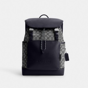 Coach League Flap Backpack In Signature Jacquard Ryggsekker Herre Marineblå | AED016283