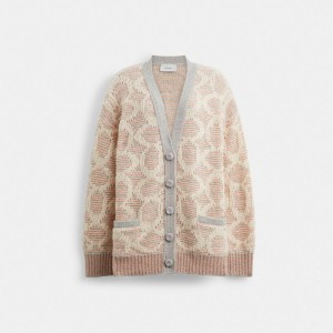 Coach Long Signature Cardigan Topper Dame Rosa Multicolor | BXO495016