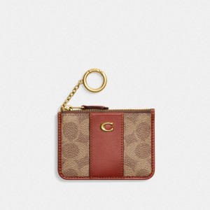 Coach Mini Skinny Id Case In Signature Canvas Kortetui Dame Brune Rød | RKP493872