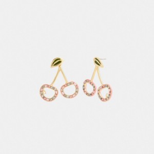 Coach Pave Cherry Drop Earrings Smykker Dame Gull Multicolor | NTG975412