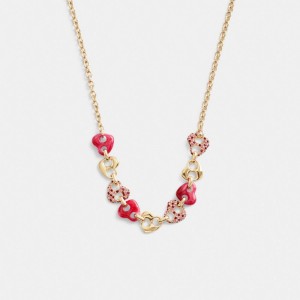 Coach Pave Hearts Chain Link Necklace Smykker Dame Gull Rosa Multicolor | CJD823650