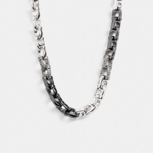 Coach Pave Signature Mixed Chain Necklace Smykker Dame Sølv | SNW735092