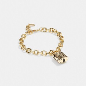 Coach Quilted Padlock Chain Bracelet Smykker Dame Gull Svarte | PUF596823