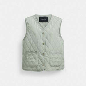 Coach Quilted Vest Jakker Dame Grønn | SLW492507