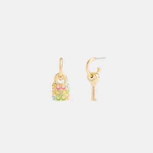 Coach Rainbow Quilted Padlock Key Mismatch Earrings Smykker Dame Gull Multicolor | KHA748103