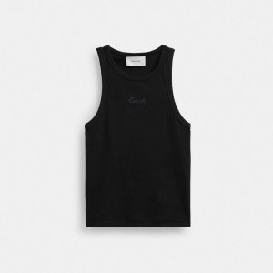 Coach Ribbed Script Tank Top Topper Dame Svarte | NTC531609