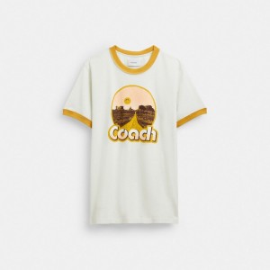 Coach Roadside Ringer T Shirt Topper Herre Hvite | ABQ935417