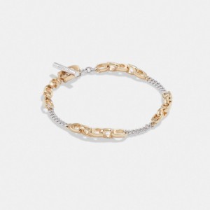 Coach Signature Mixed Chain Bracelet Smykker Dame Gull Sølv | YTX417365