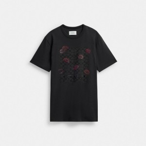 Coach Signature Square Kiss Print T Shirt In Organic Cotton Topper Dame Grå Multicolor | NDV217956