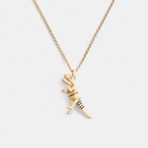 Coach Skeletal Rexy Long Pendant Necklace Smykker Dame Gull Multicolor | ZBO748591