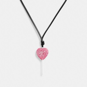 Coach The Lil Nas X Drop Heart Lollipop Necklace Smykker Dame Sølv Rosa | EXO045721