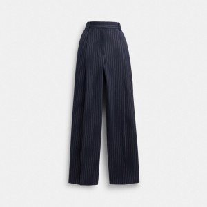 Coach Wide Leg Trousers Bukse Dame Marineblå Hvite | UIR305978