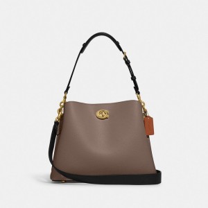 Coach Willow Shoulder Bag In Colorblock Skulderveske Dame Mørke Grå | JOH367908