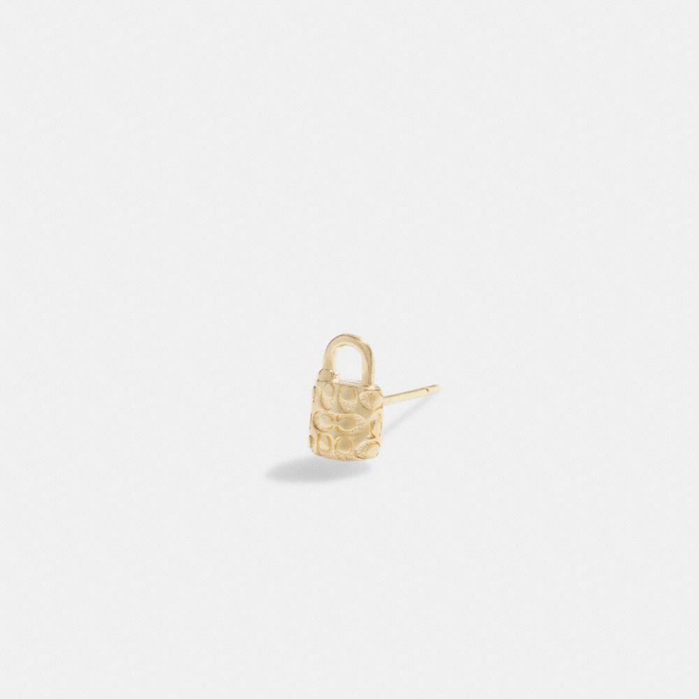 Coach 14 K Gold Quilted Signature Padlock Single Stud Earring Smykker Dame Gull | ZFP705816