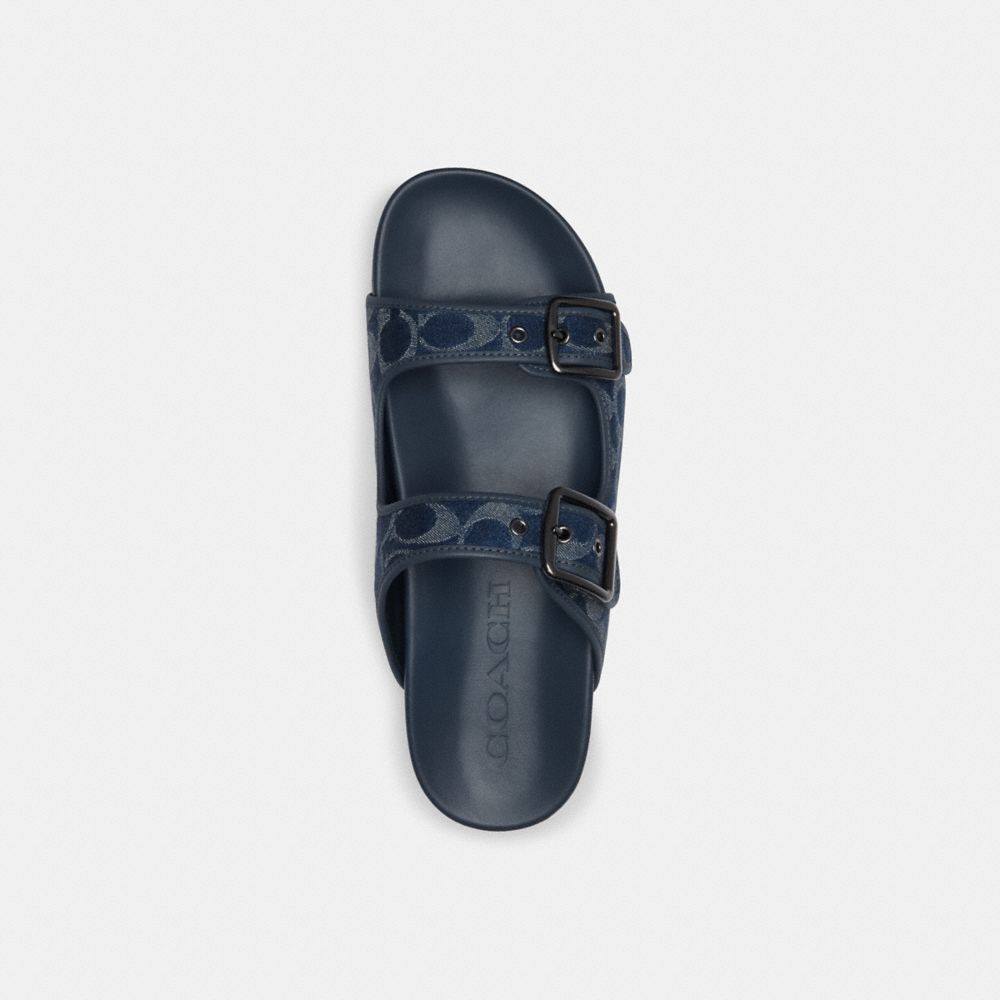 Coach Buckle Strap Sandal In Signature Denim Sandaler Herre Blå | IBL453961