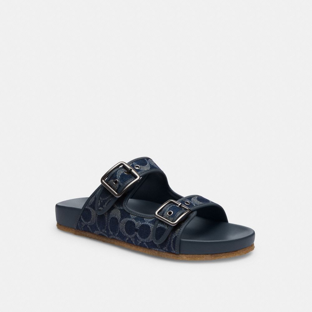 Coach Buckle Strap Sandal In Signature Denim Sandaler Herre Blå | IBL453961