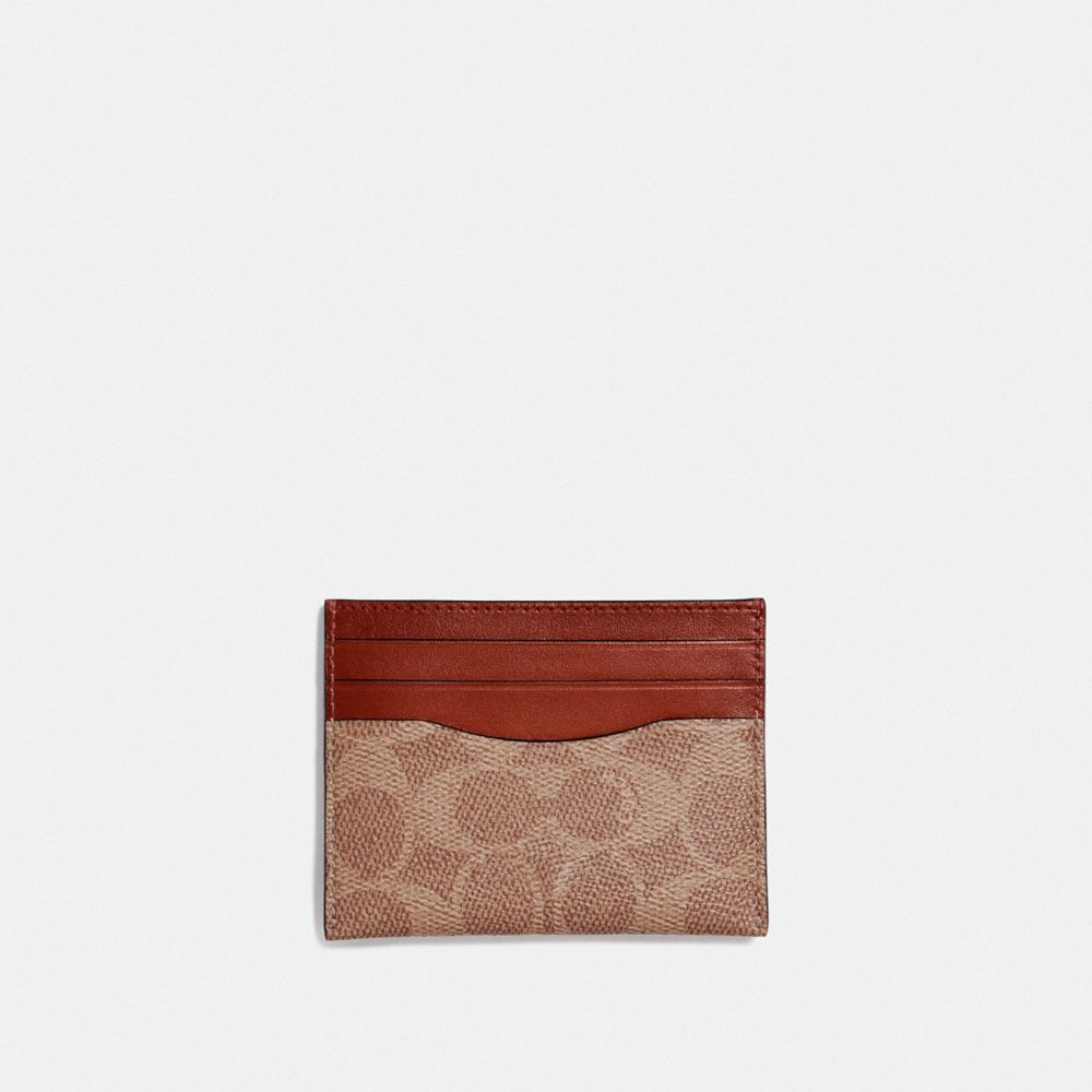 Coach Card Case In Signature Canvas Kortetui Herre Brune Rød | TKP835207