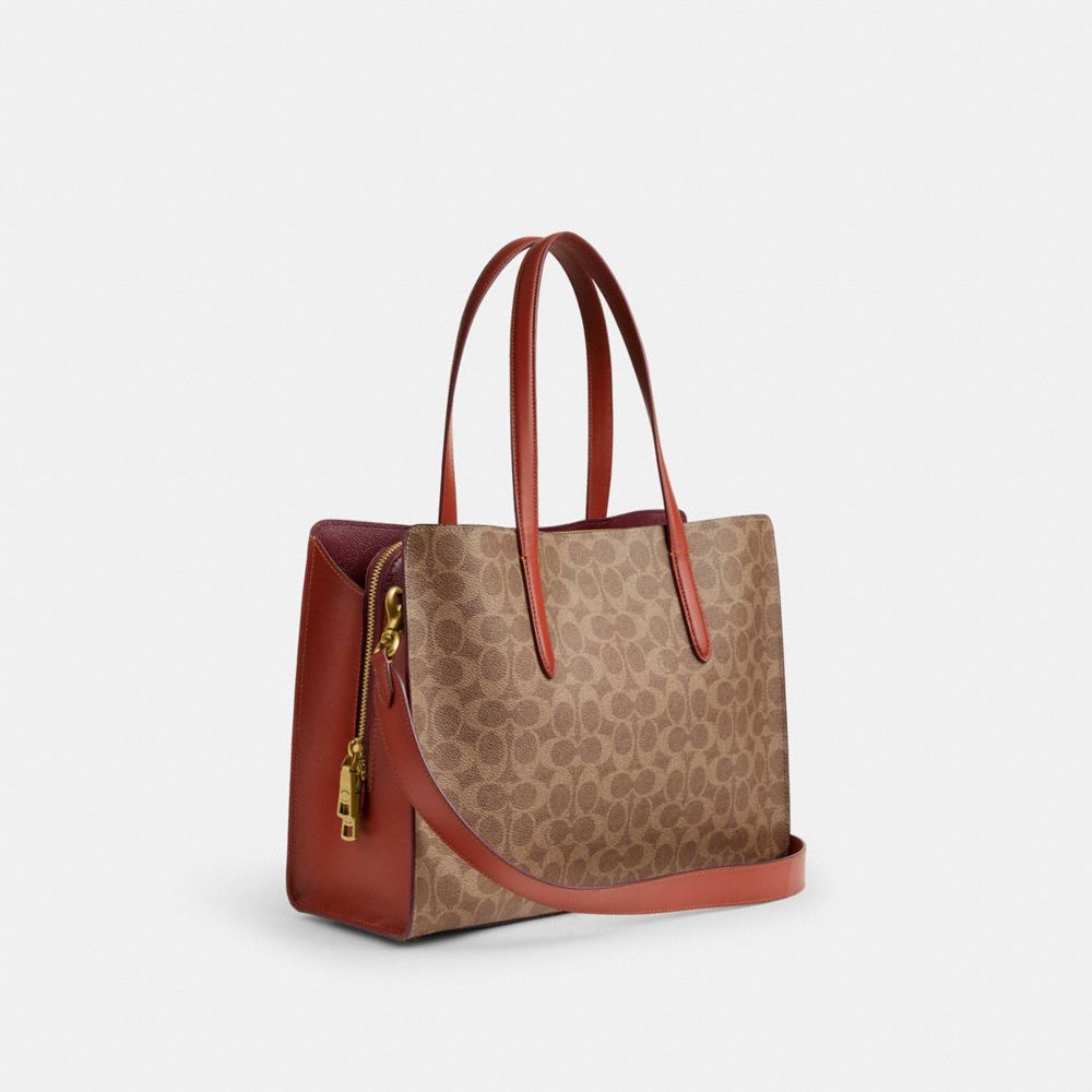 Coach Carter Carryall Bag In Signature Canvas Håndveske Dame Brune Rød | VZS375201