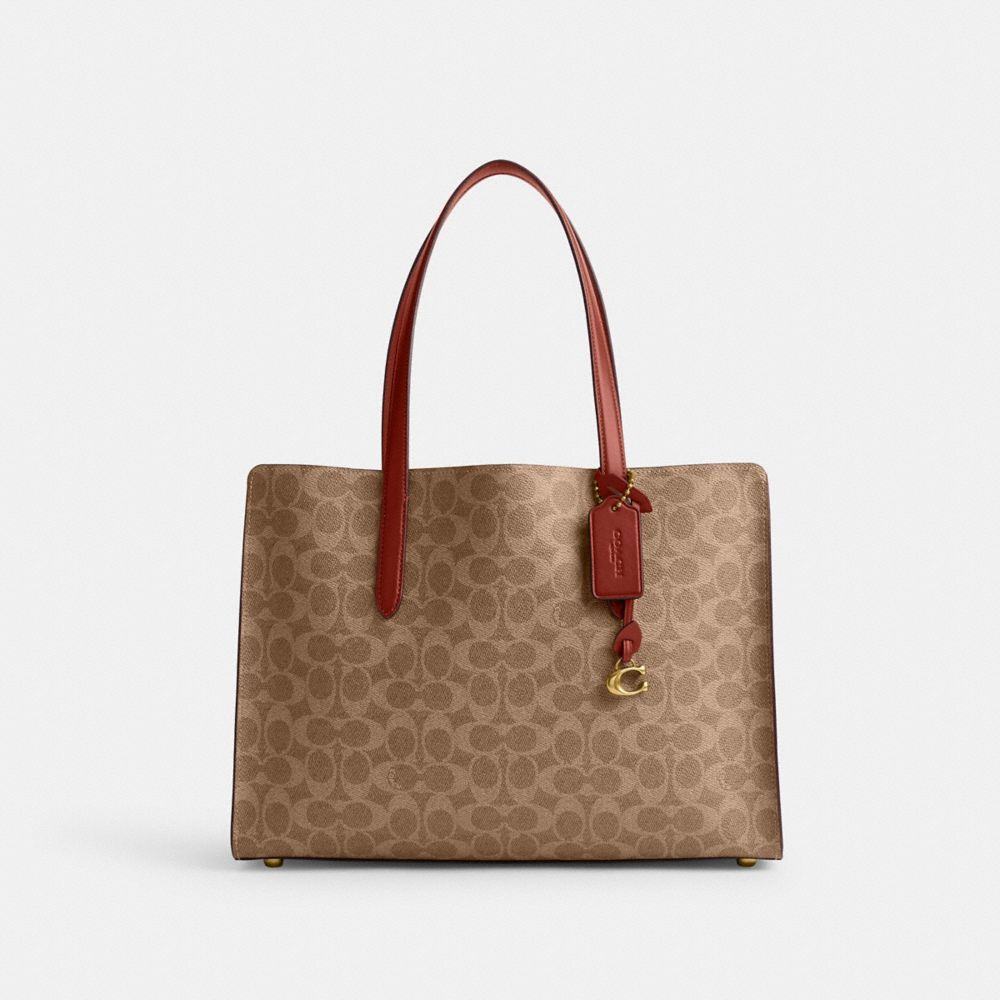 Coach Carter Carryall Bag In Signature Canvas Håndveske Dame Brune Rød | VZS375201