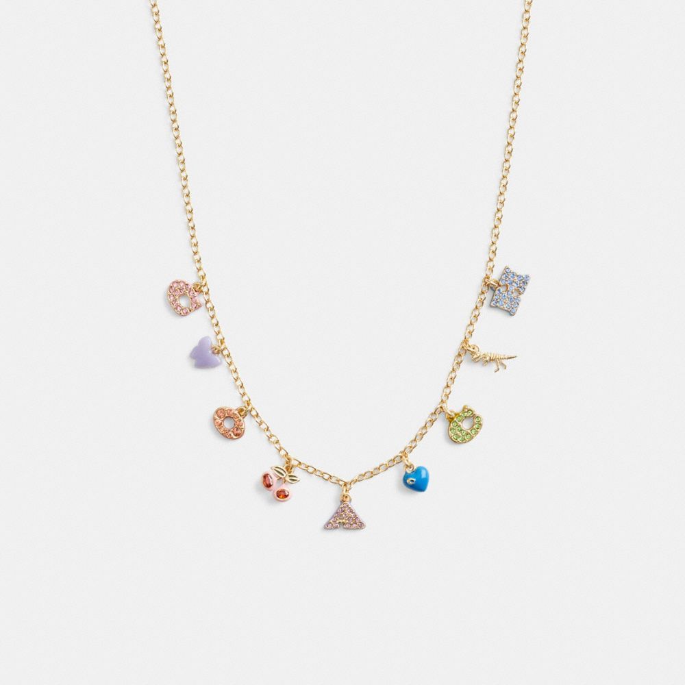 Coach Cherry And Heart Charm Necklace Smykker Dame Gull Multicolor | JXQ367012